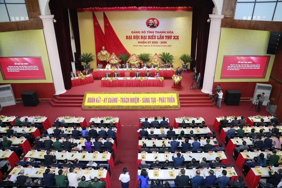 Toàn cảnh Đại hội đại biểu Đảng bộ tỉnh Thanh Hóa lần thứ XX, nhiệm kỳ 2025-2030.