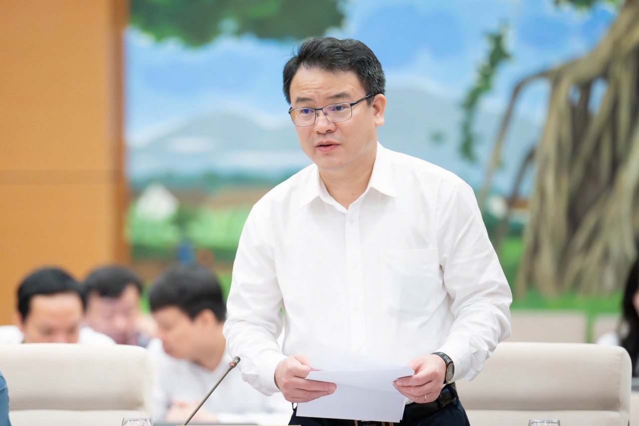 Thứ trưởng Bộ Tài chính Trần Quốc Phương trình bày tại phiên họp. Thứ trưởng Bộ Tài chính Trần Quốc Phương trình bày tại phiên họp.