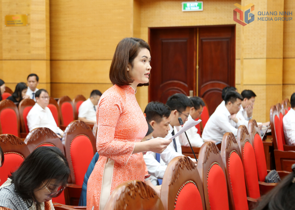 Đại biểu Nguyễn Thị Thúy Hằng, Phó Bí thư Thường trực Đảng ủy, Chủ tịch HĐND phường Cao Xanh phát biểu thảo luận tại hội trường.