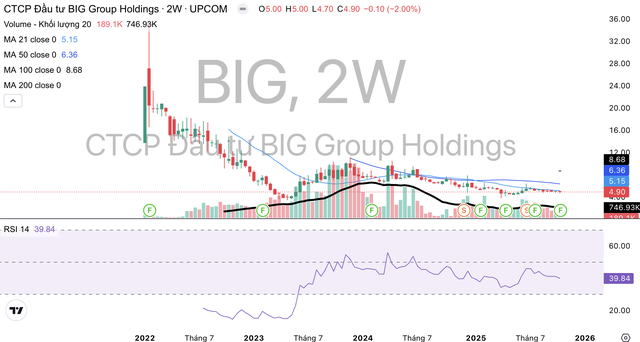 Cổ phiếu BIG giảm mạnh từ khi giao dịch tới nay. Cổ phiếu BIG giảm mạnh từ khi giao dịch tới nay.
