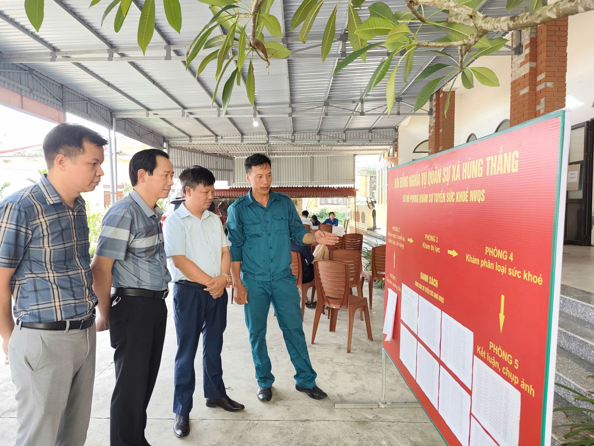 Đồng chí Nguyễn Ngọc Huy – Chủ tịch UBND xã, Chủ tịch Hội đồng nghĩa vụ quân sự xã, cùng các đồng chí trong Ban Thường vụ Đảng ủy xã đã trực tiếp kiểm tra công tác tổ chức khám tuyển và động viên tinh thần các thanh niên tham gia. Đồng chí Nguyễn Ngọc Huy – Chủ tịch UBND xã, Chủ tịch Hội đồng nghĩa vụ quân sự xã, cùng các đồng chí trong Ban Thường vụ Đảng ủy xã đã trực tiếp kiểm tra công tác tổ chức khám tuyển và động viên tinh thần các thanh niên tham gia.