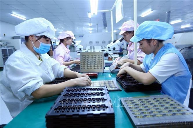 Nữ công nhân trong dây chuyền lắp ráp linh kiện điện tử tại nhà máy của Công ty TNHH Bao Sen (Bắc Giang cũ). Ảnh: Danh Lam/TTXVN Nữ công nhân trong dây chuyền lắp ráp linh kiện điện tử tại nhà máy của Công ty TNHH Bao Sen (Bắc Giang cũ). Ảnh: Danh Lam/TTXVN