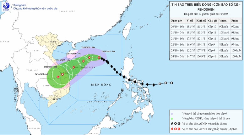 Dự báo hướng di chuyển của bão số 12 - Ảnh: Trung tâm dự báo khí tượng thủy văn quốc gia Dự báo hướng di chuyển của bão số 12 - Ảnh: Trung tâm dự báo khí tượng thủy văn quốc gia