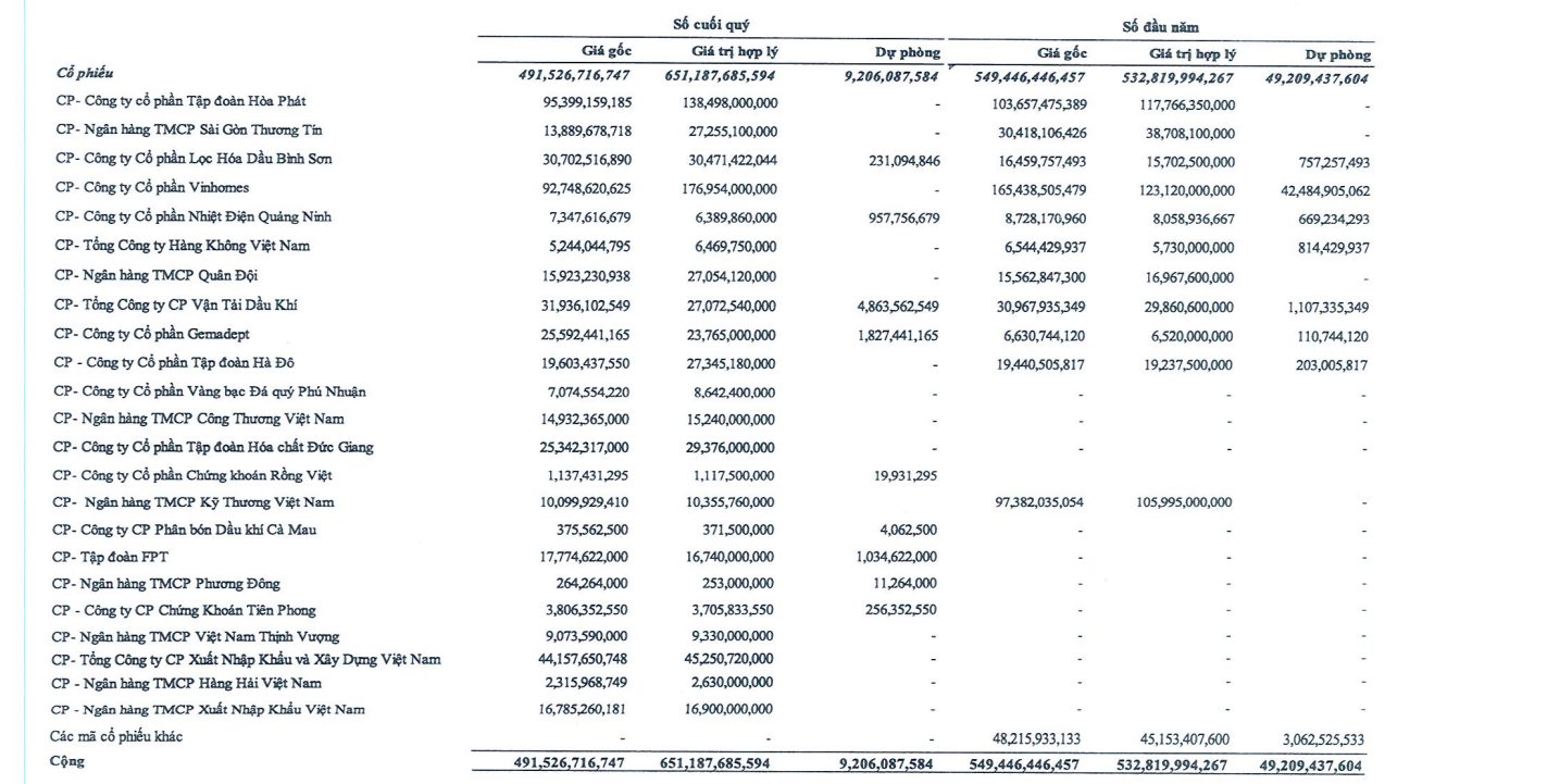 Danh mục đầu tư chứng khoán của Nhà Đà Nẵng với nhiều mã như VHM, HPG, FPT... Danh mục đầu tư chứng khoán của Nhà Đà Nẵng với nhiều mã như VHM, HPG, FPT...