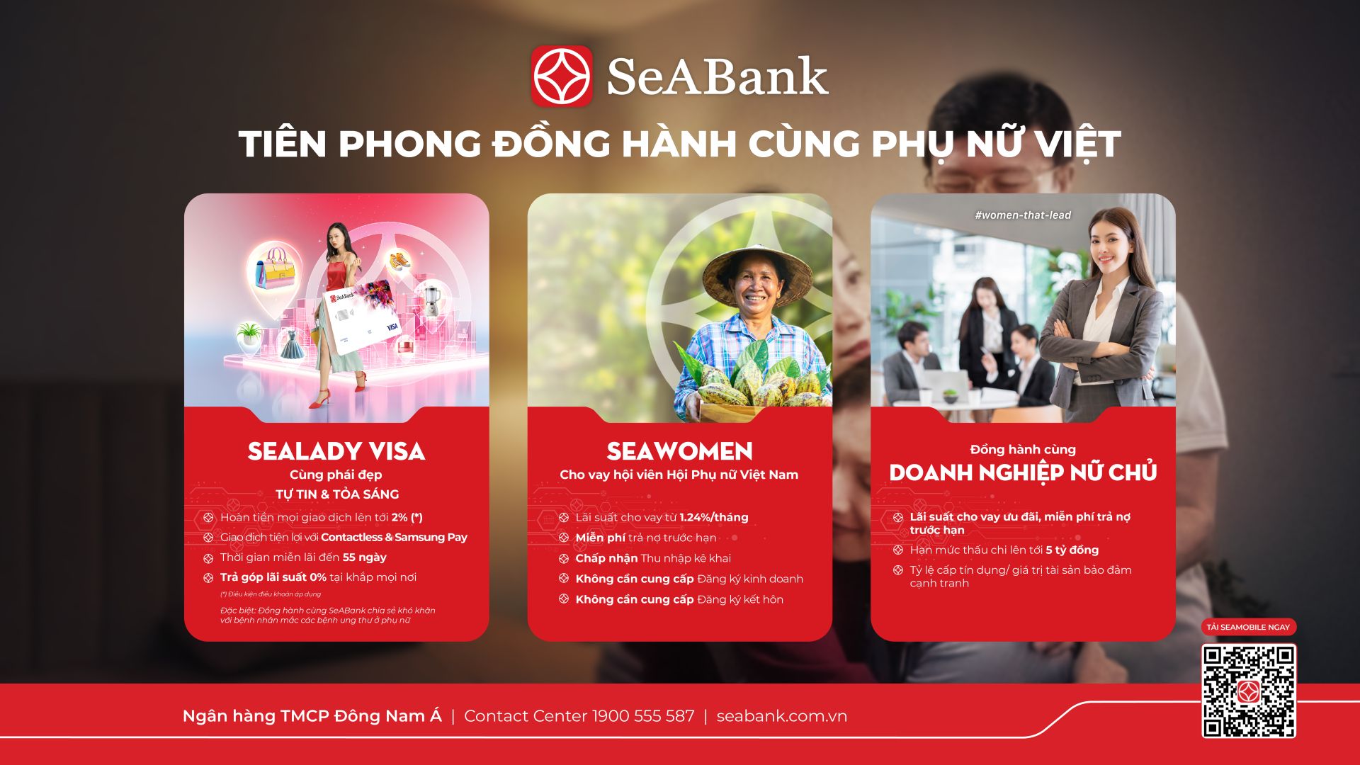 SeABank cung cấp sản phẩm chuyên biệt, mở rộng cơ hội phát triển cho khách hàng nữ. SeABank cung cấp sản phẩm chuyên biệt, mở rộng cơ hội phát triển cho khách hàng nữ.