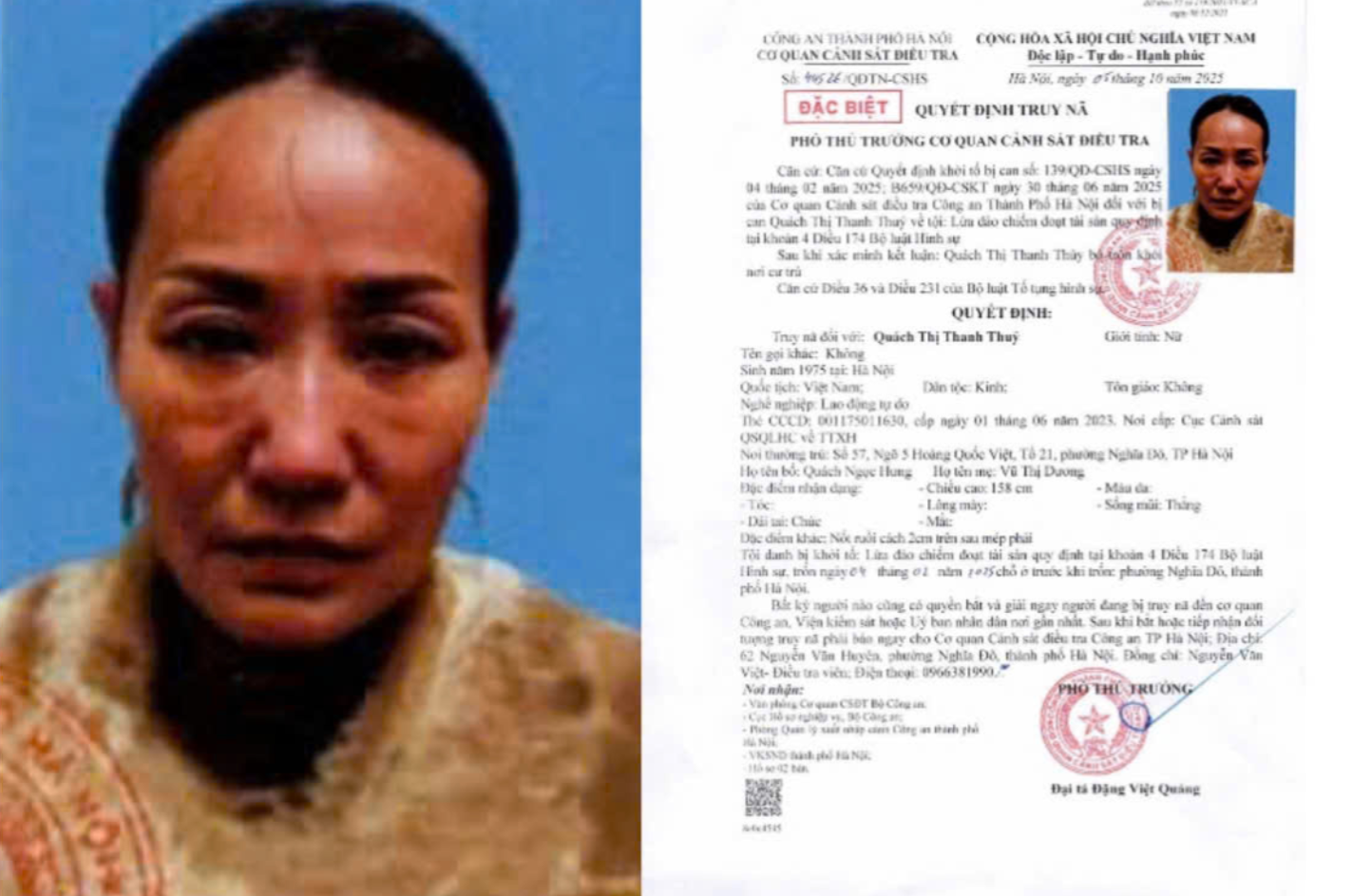 Công an TP. Hà Nội truy nã đối tượng Quách Thị Thanh Thuỷ