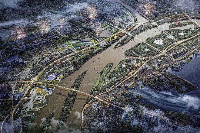 Phối cảnh Dự án đầu tư Trục đại lộ cảnh quan sông Hồng. Phối cảnh Dự án đầu tư Trục đại lộ cảnh quan sông Hồng.