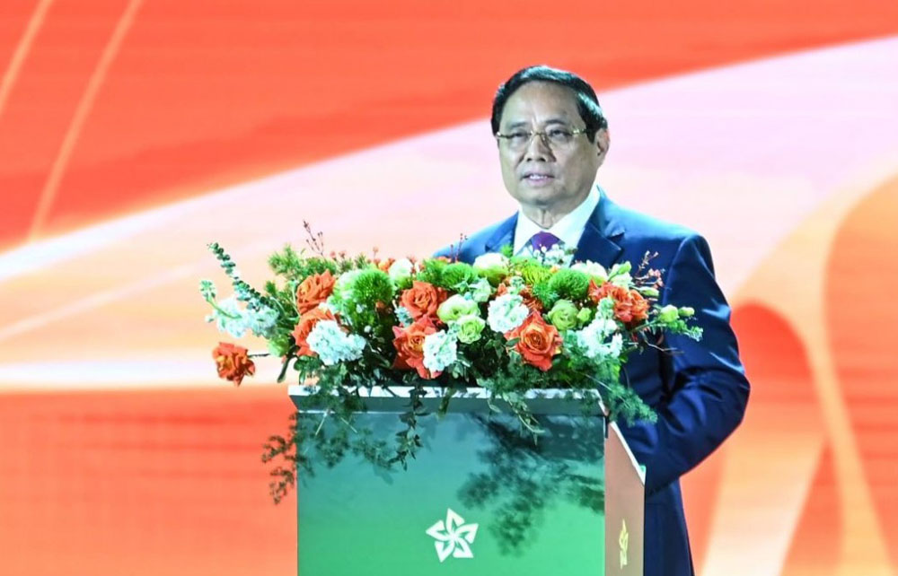 Thủ tướng Phạm Minh Chính phát biểu tại hội chợ. Thủ tướng Phạm Minh Chính phát biểu tại hội chợ.