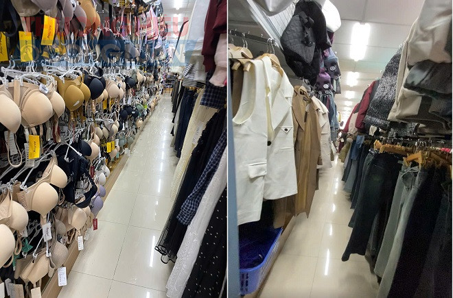 Hàng nghìn sản phẩm quần áo, giày dép, túi xách thời trang được bày bán tại tầng 2 Hàng nghìn sản phẩm quần áo, giày dép, túi xách thời trang được bày bán tại tầng 2