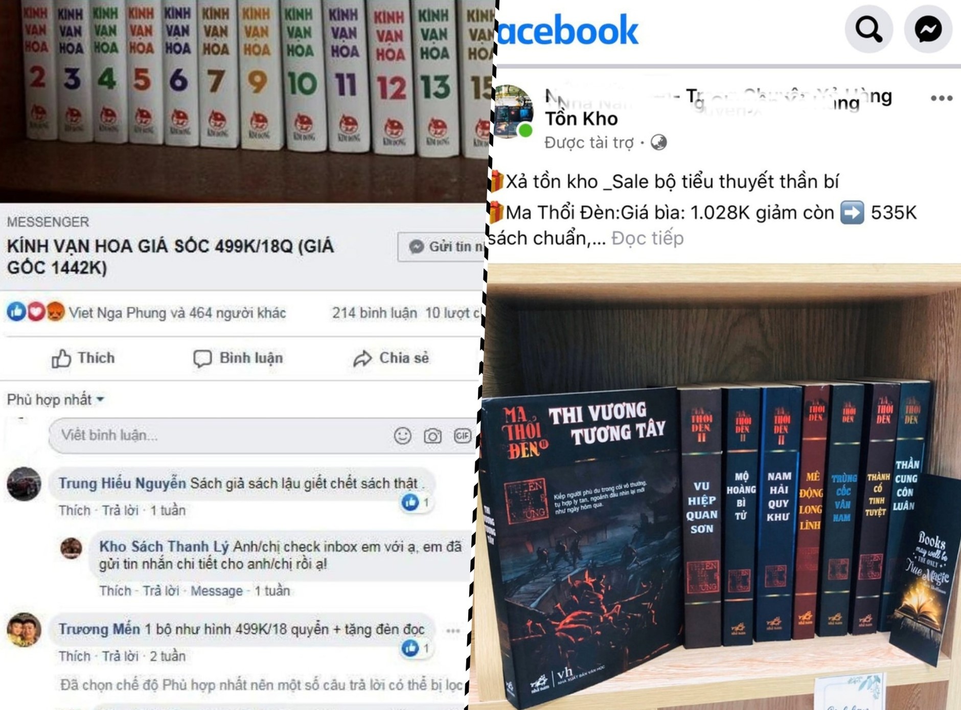 Các hội nhóm trên mạng xã hội Facebook quảng cáo sách giảm giá từ 50 - 80%. Ảnh: Chụp màn hình Các hội nhóm trên mạng xã hội Facebook quảng cáo sách giảm giá từ 50 - 80%. Ảnh: Chụp màn hình