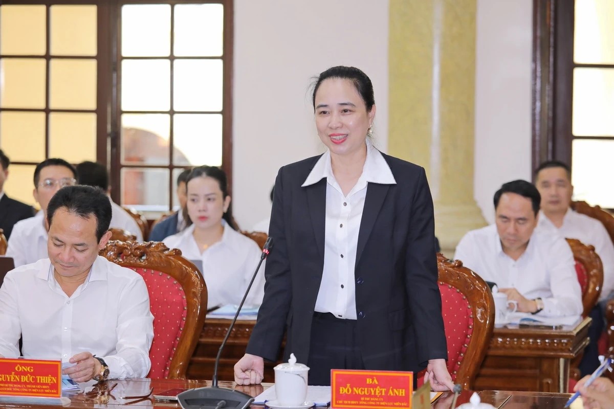 Bà Đỗ Nguyệt Ánh, Chủ tịch Hội đồng thành viên EVNNPC phát biểu tại buổi làm việc. Bà Đỗ Nguyệt Ánh, Chủ tịch Hội đồng thành viên EVNNPC phát biểu tại buổi làm việc.