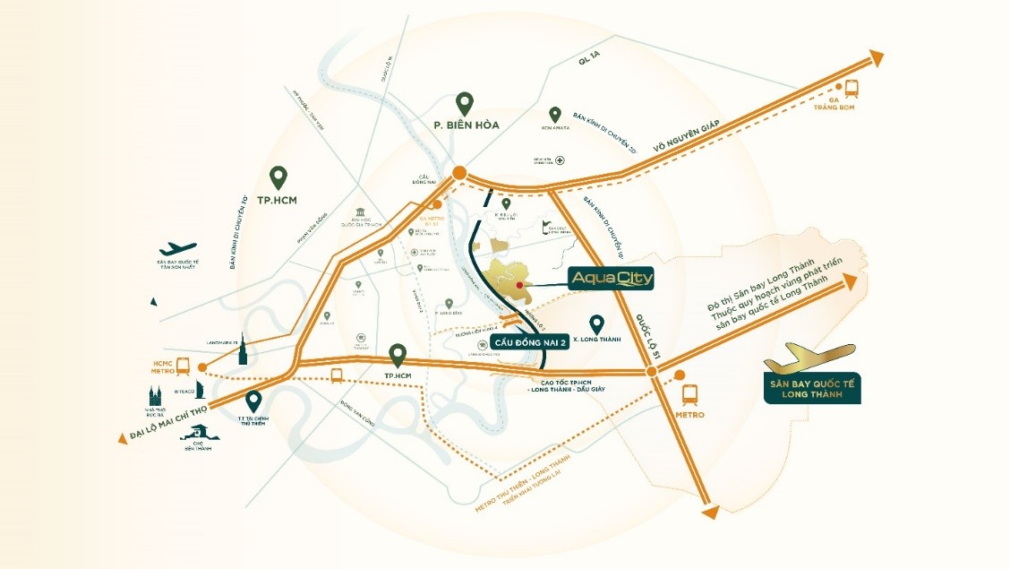 Vị trí kết nối của đô thị Aqua City và Cầu Đồng Nai 2 Vị trí kết nối của đô thị Aqua City và Cầu Đồng Nai 2