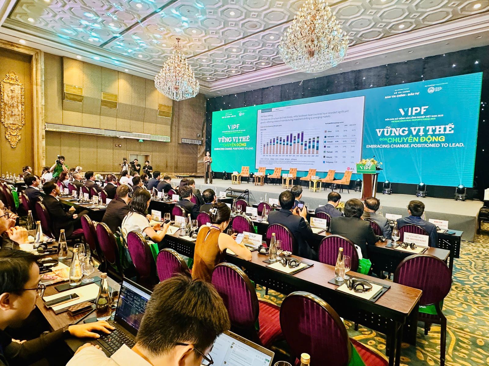 Bà Trang Lê, Tổng Giám đốc kiêm Giám đốc cấp cao Khối Nghiên cứu & Tư vấn JLL Việt Nam trình bày báo cáo tại diễn đàn.