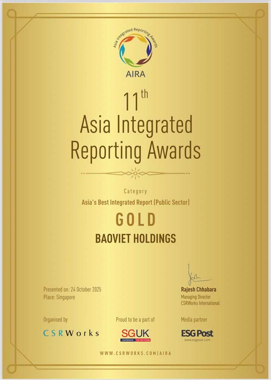 Bảo Việt đạt giải Vàng Báo cáo tích hợp xuất sắc nhất châu Á tại Lễ trao giải AIRA 2025