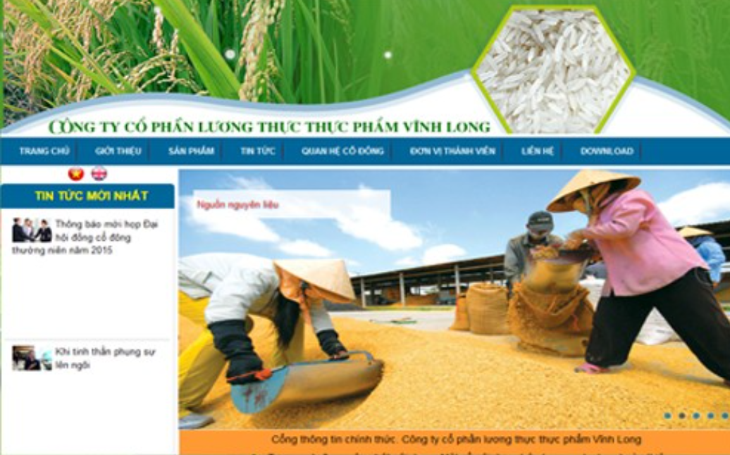 Website của Công ty Cổ phần Lương thực Thực phẩm Vĩnh Long. Ảnh: TM Website của Công ty Cổ phần Lương thực Thực phẩm Vĩnh Long. Ảnh: TM