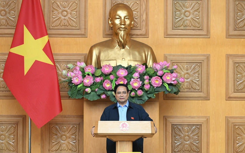 Thủ tướng Phạm Minh Chính chủ trì cuộc làm việc về xây dựng hành lang pháp lý, cơ chế, chính sách thúc đẩy hình thành và phát triển sàn dữ liệu Việt Nam. (Ảnh: TRẦN HẢI) Thủ tướng Phạm Minh Chính chủ trì cuộc làm việc về xây dựng hành lang pháp lý, cơ chế, chính sách thúc đẩy hình thành và phát triển sàn dữ liệu Việt Nam. (Ảnh: TRẦN HẢI)