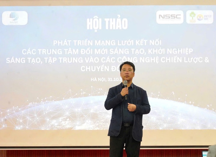 Ông Lê Toàn Thắng – Giám đốc Trung tâm Hỗ trợ Khởi nghiệp Sáng tạo Quốc gia (NSSC) phát biểu khai mạc Ông Lê Toàn Thắng – Giám đốc Trung tâm Hỗ trợ Khởi nghiệp Sáng tạo Quốc gia (NSSC) phát biểu khai mạc