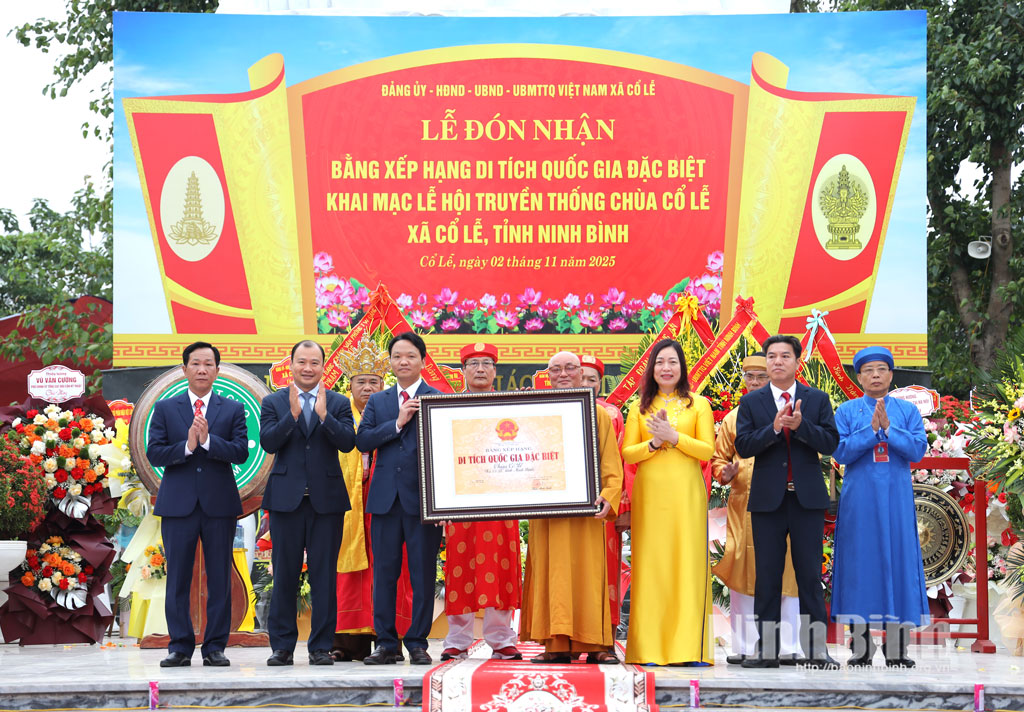 Đồng chí Lê Hải Bình, Ủy viên dự khuyết Trung ương Đảng, Thứ trưởng Thường trực Bộ Văn hóa, Thể thao và Du lịch trao Bằng xếp hạng Di tích quốc gia đặc biệt Chùa Cổ Lễ cho Đảng bộ, Chính quyền và Nhân dân địa phương. Đồng chí Lê Hải Bình, Ủy viên dự khuyết Trung ương Đảng, Thứ trưởng Thường trực Bộ Văn hóa, Thể thao và Du lịch trao Bằng xếp hạng Di tích quốc gia đặc biệt Chùa Cổ Lễ cho Đảng bộ, Chính quyền và Nhân dân địa phương.