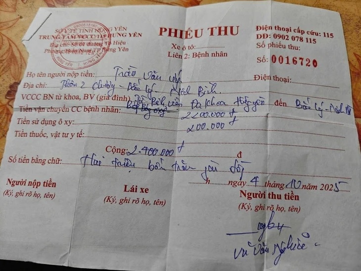 Phiếu thu 2,4 triệu đồng cho quãng đường 12km Phiếu thu 2,4 triệu đồng cho quãng đường 12km