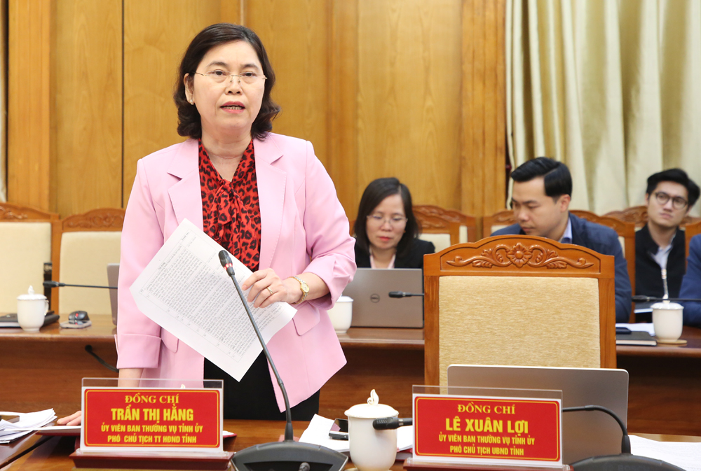 Phó Chủ tịch Thường trực HĐND tỉnh Trần Thị Hằng phát biểu ý kiến tại hội nghị. Phó Chủ tịch Thường trực HĐND tỉnh Trần Thị Hằng phát biểu ý kiến tại hội nghị.