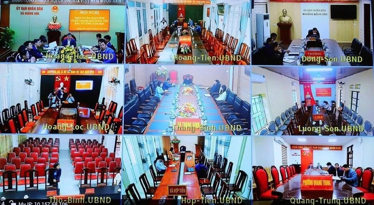 Các điểm cầu dự hội nghị (ảnh chụp màn hình).