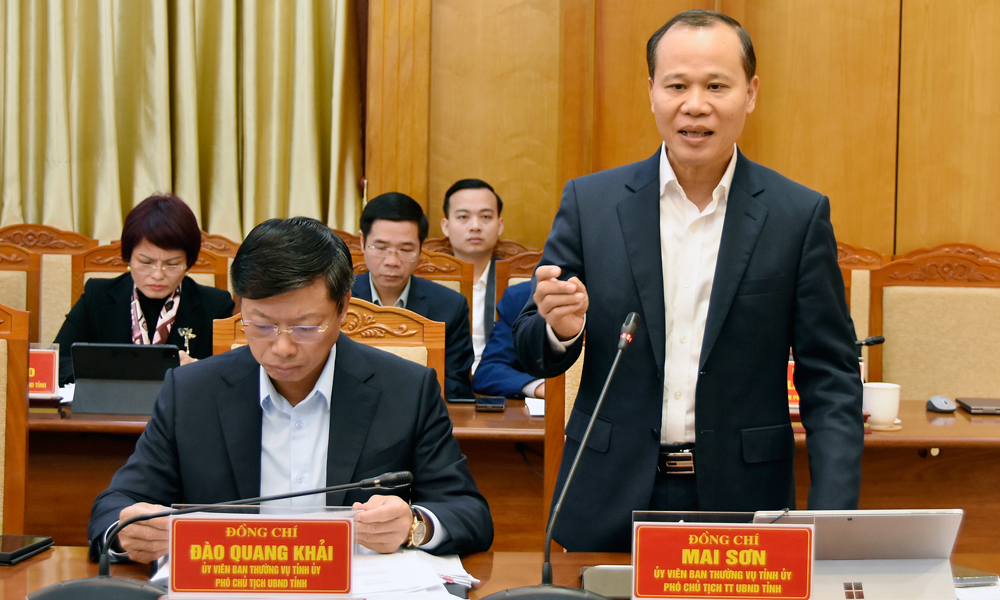 Phó Chủ tịch Thường trực UBND tỉnh Mai Sơn phát biểu về các giải pháp thực hiện mục tiêu tăng trưởng năm 2025. Phó Chủ tịch Thường trực UBND tỉnh Mai Sơn phát biểu về các giải pháp thực hiện mục tiêu tăng trưởng năm 2025.