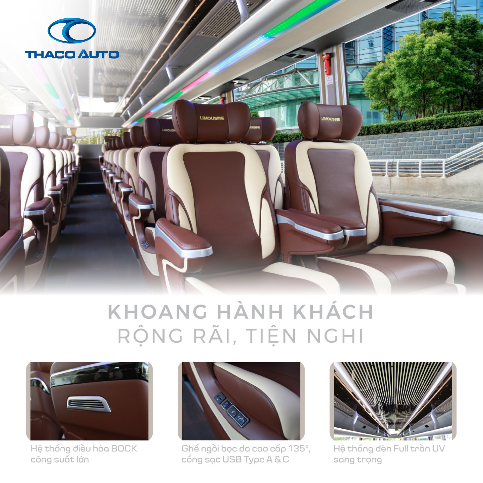 THACO Cruizer 120S sở hữu khoang hành khách rộng rãi, tiện nghi THACO Cruizer 120S sở hữu khoang hành khách rộng rãi, tiện nghi