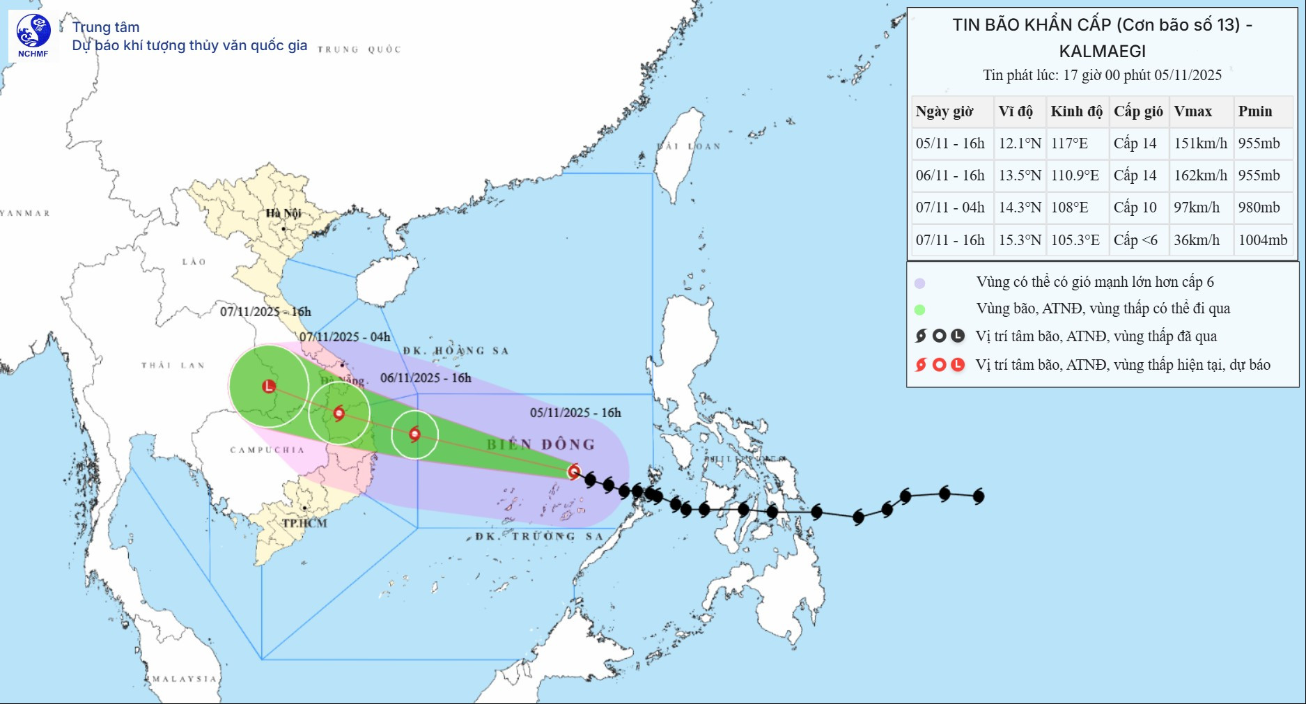 Bão số 13 Kalmaegi mạnh cấp 14, giật cấp 17, hướng thẳng vào miền Trung