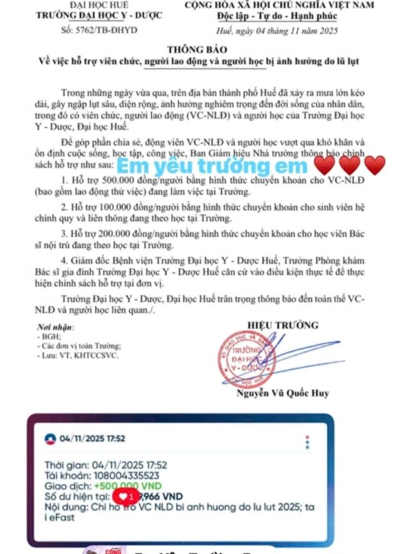 Một người đã nhận được tiền hỗ trợ của Trường Một người đã nhận được tiền hỗ trợ của Trường