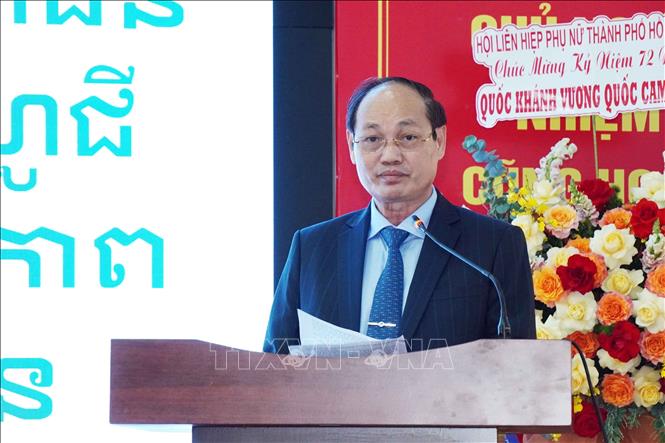 Trung tướng Nguyễn Văn Nam, Chủ tịch Hội hữu nghị Việt Nam - Campuchia Thành phố Hồ Chí Minh, phát biểu tại buổi họp mặt. Ảnh: Trung Tuyến/TTXVN