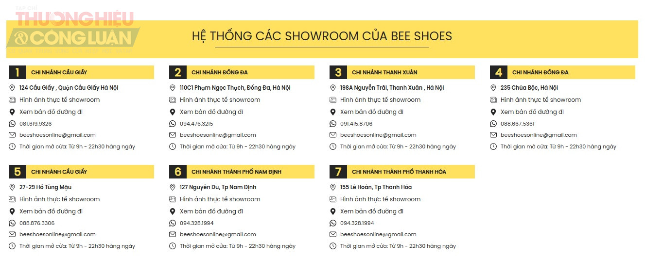 Hệ thống các cửa hàng của giày dép Bee Shoes trên cả nước