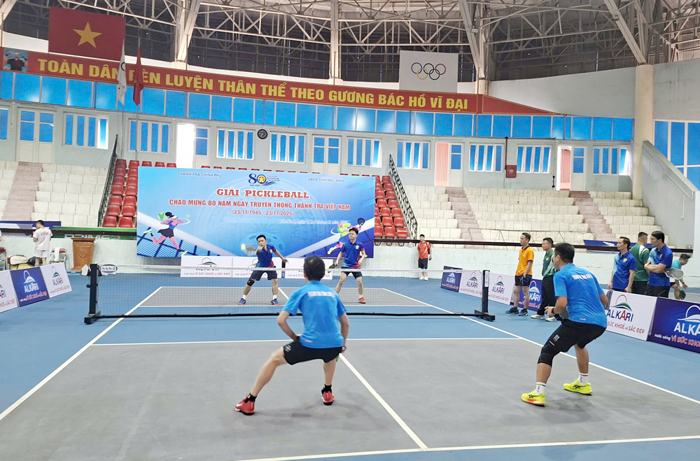 Trận đấu môn pickleball ở nội dung đôi nam giữa đội Sơn La và Hải Phòng.