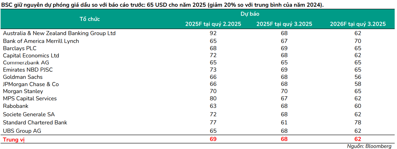BSC giữ nguyên dự phóng giá dầu 65 USD cho năm 2025 (giảm 20% so với trung bình của năm 2024)