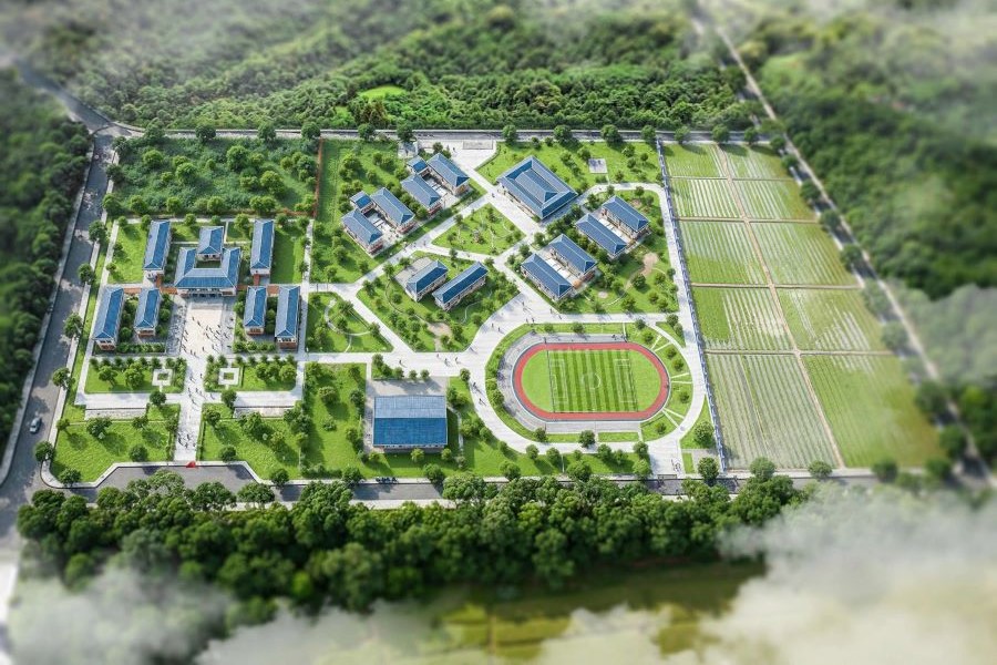 Phối cảnh tổng thể Trường nội trú Tiểu học và THCS Hướng Phùng.