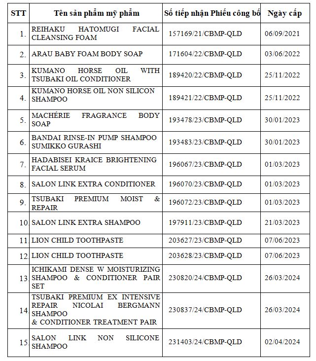 Danh mục sản phẩm bị buộc thu hồi và tiêu hủy của Công ty HSD