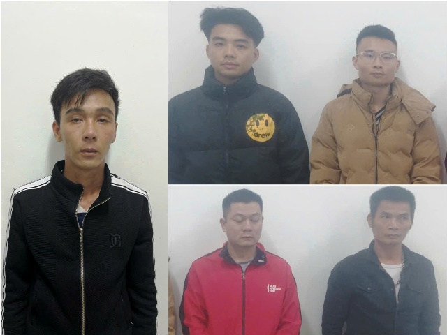 Các đối tượng bị tạm giữ hình sự về hành vi gây rối trật tự công cộng tại phường Thái Hòa.