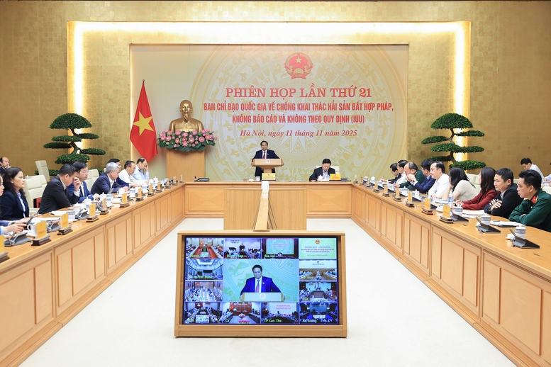 Thủ tướng Chính phủ Phạm Minh Chính chủ trì Phiên họp thứ 21 của Ban Chỉ đạo quốc gia về chống khai thác IUU - Ảnh: VGP/Nhật Bắc Thủ tướng Chính phủ Phạm Minh Chính chủ trì Phiên họp thứ 21 của Ban Chỉ đạo quốc gia về chống khai thác IUU - Ảnh: VGP/Nhật Bắc