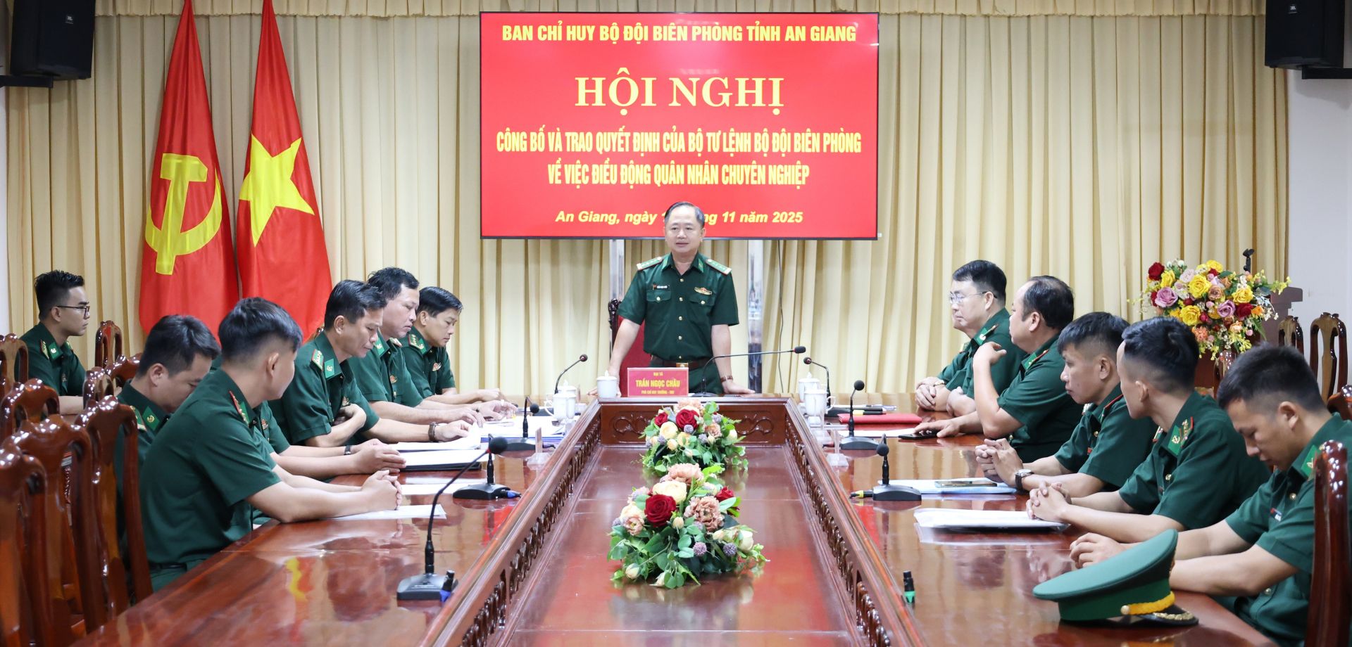 Đại tá Trần Ngọc Châu, Phó Chỉ huy trưởng - Tham mưu trưởng Ban Chỉ huy BĐBP tỉnh An Giang phát biểu chỉ đạo