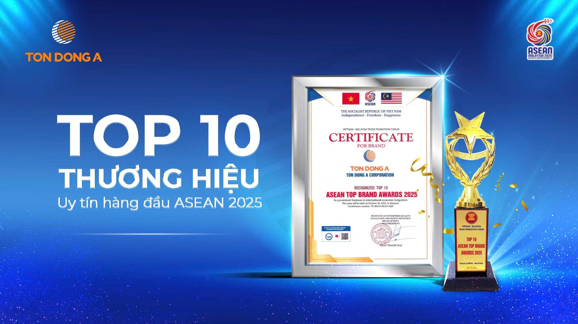 Tôn Đông Á - Top 10 thương hiệu uy tín hàng đầu ASEAN 2025