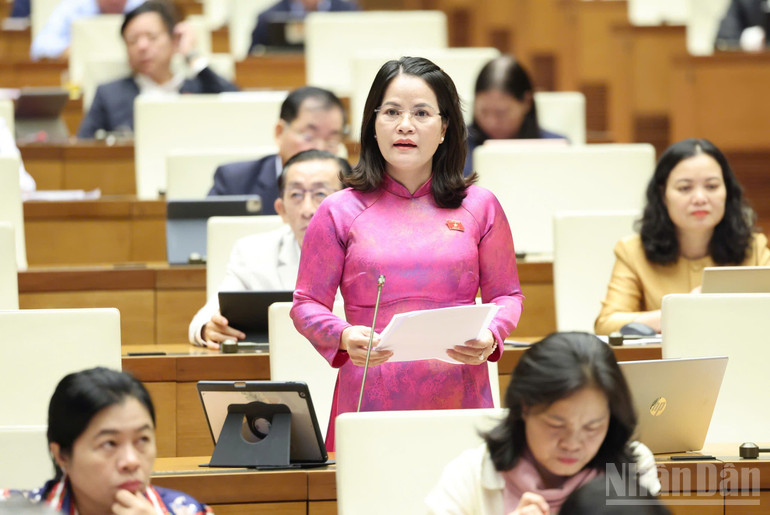 Đại biểu Nguyễn Hoàng Bảo Trân (Thành phố Hồ Chí Minh) phát biểu. (Ảnh: DUY LINH)