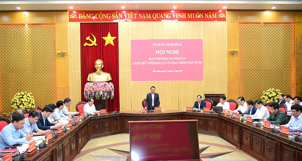 Bí thư Tỉnh ủy, Trưởng Đoàn đại biểu Quốc hội tỉnh Ninh Bình Đặng Xuân Phong chủ trì hội nghị.