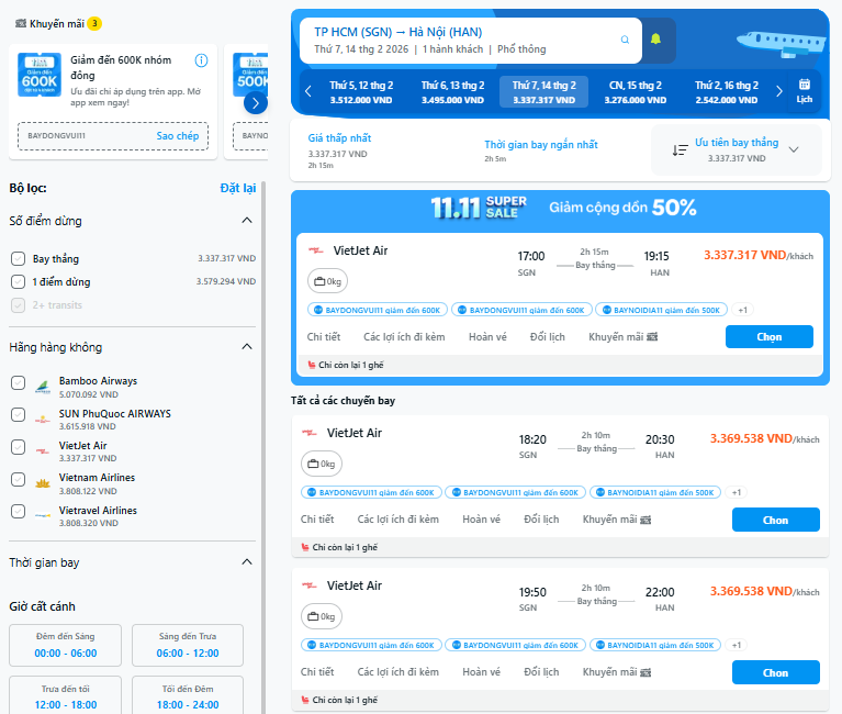 Các tuyến bay phổ biến thường cháy vé sớm