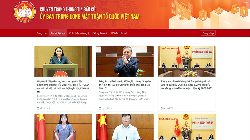 Giao diện chính của Chuyên trang Thông tin bầu cử.