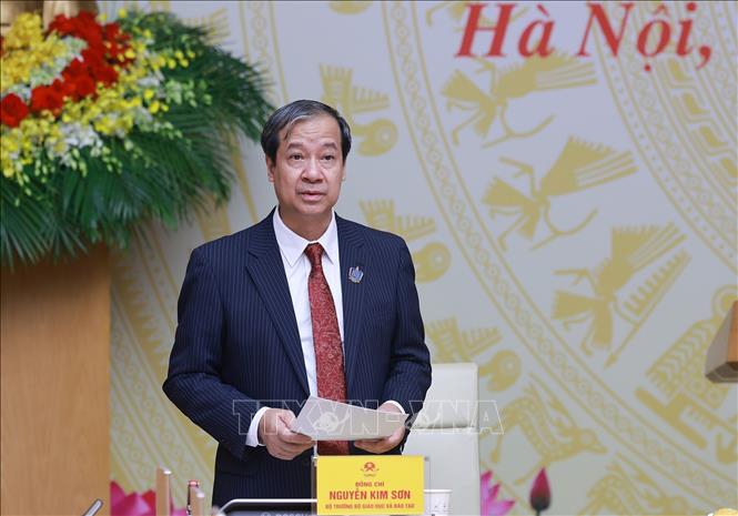 Bộ trưởng Bộ Giáo dục và Đào tạo Nguyễn Kim Sơn phát biểu. Ảnh: Dương Giang/TTXVN
