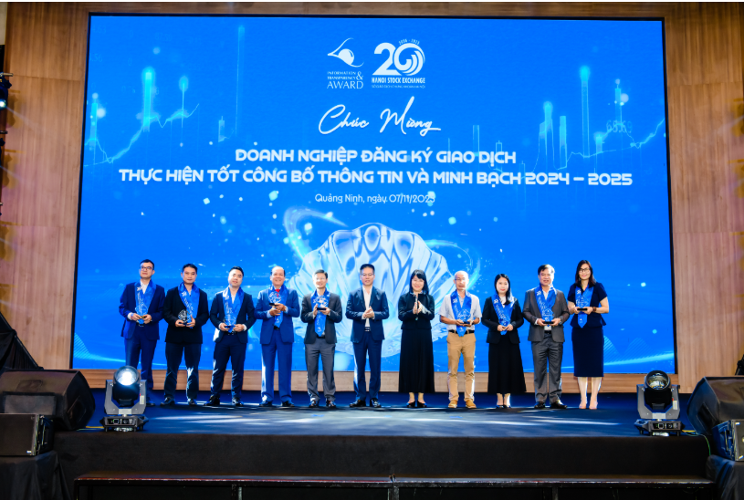 Bà Đinh Thị Minh ( ngoài cùng bên phải) - Phó Chánh văn phòng Tổng công ty, đại diện ACV nhận giải thưởng