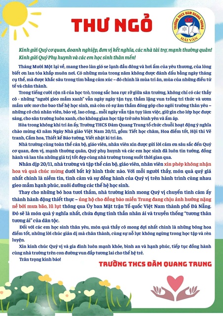 Thư ngỏ của Trường THCS Đàm Quang Trung.