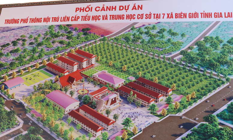 Phối cảnh dự &aacute;n x&acirc;y dựng 7 trường phổ th&ocirc;ng nội tr&uacute; li&ecirc;n cấp tiểu học v&agrave; trung học cơ sở tại c&aacute;c x&atilde; bi&ecirc;n giới của tỉnh Gia Lai - Ảnh: VGP/Gia Huy