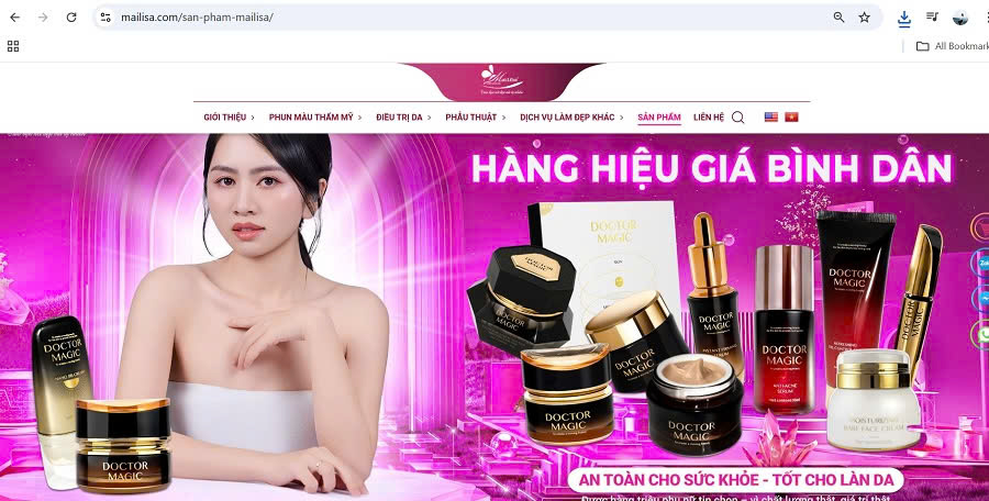 Một bộ sản phẩm mỹ phẩm của Mailisa được quảng cáo trên website