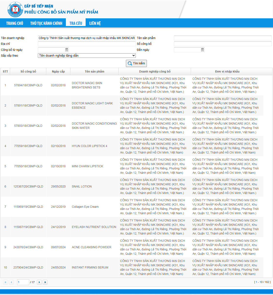Mailisa có 162 hồ sơ mỹ phẩm, nhưng chỉ 81 phiếu còn hiệu lực
