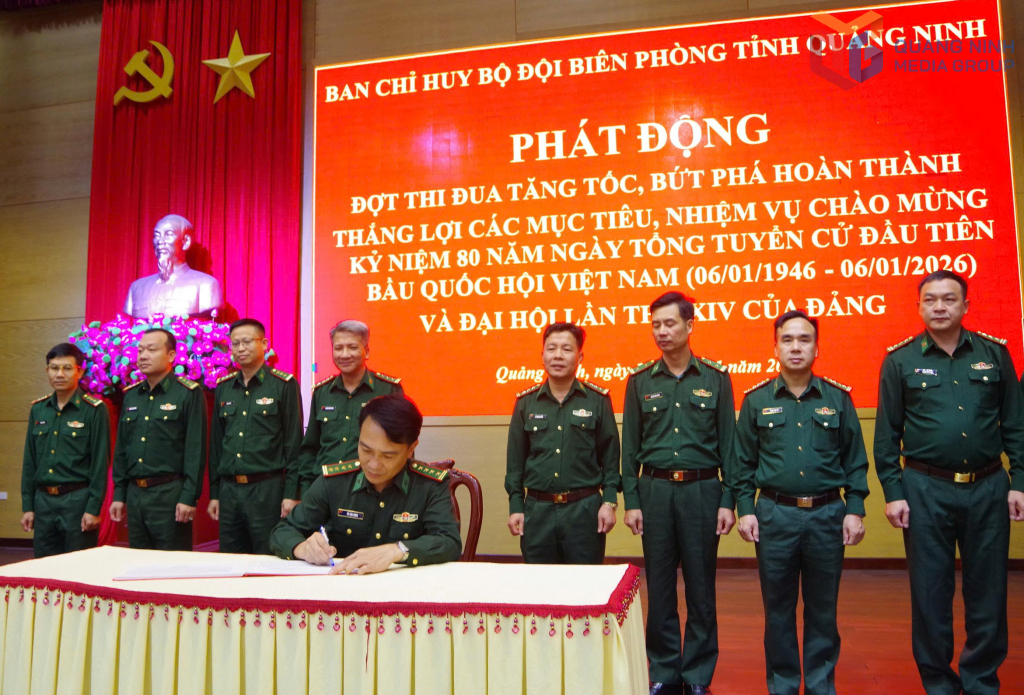Các đơn vị trong BĐBP tỉnh Quảng Ninh ký giao ước thi đua chào mừng 80 năm Ngày Tổng tuyển cử đầu tiên 6/1 (1946-2026) và Đại hội lần thứ XIV của Đảng. Các đơn vị trong BĐBP tỉnh Quảng Ninh ký giao ước thi đua chào mừng 80 năm Ngày Tổng tuyển cử đầu tiên 6/1 (1946-2026) và Đại hội lần thứ XIV của Đảng.